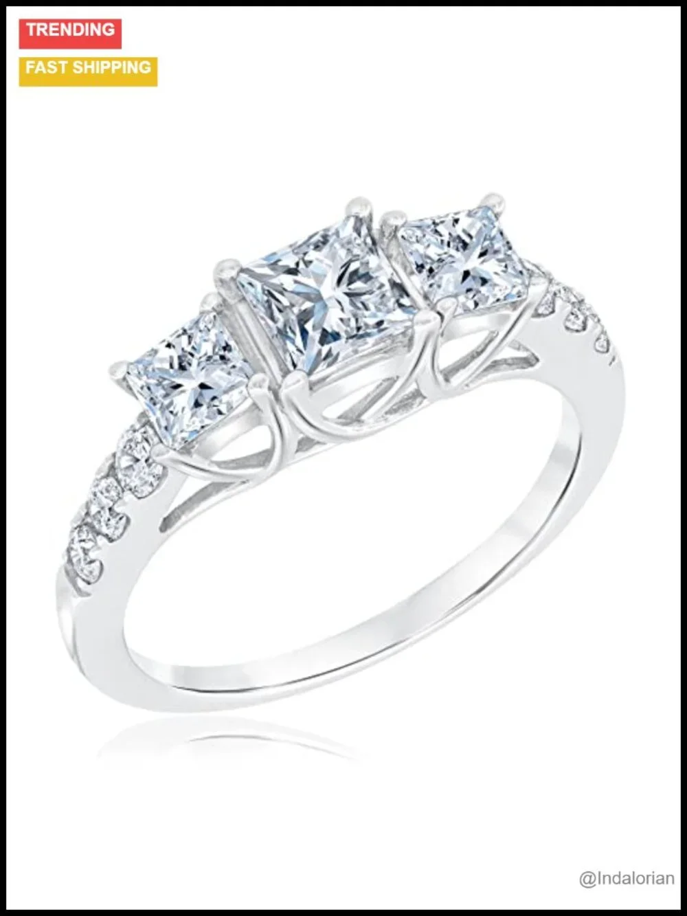 2 Ct Princess 3 Stone Moissanite Bridal Set Platinum Plated Silver
